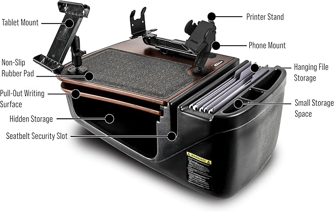 AutoExec AE-GMCD-PM-PS-TAB-21M GripMaster Car Desk for Your Vehicle Workstation and Mobile Office, Mahogany with Phone Mount, Printer Stand and Tablet Mount