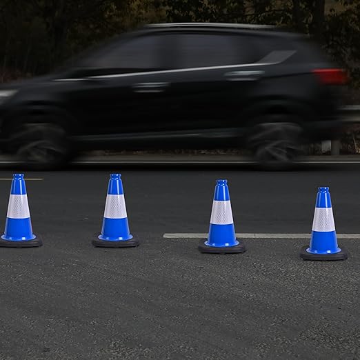 OrangeStar 12" Blue Traffic Cones 8-Pack Reflective Safety Cones with Heavy Duty Base for Sports Training, Parking Lots, Construction, Indoor & Outdoor Use