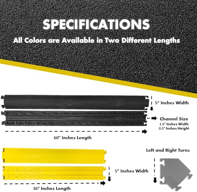 Kable Kontrol Drop Over Floor Cord Cover – 36” Inch Long 1 Channel Cable or Wire Protector – 140 Pcs Bulk Pack - Rubber Ramp for Indoor and Outdoor Use – Yellow