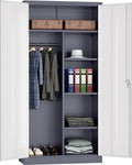 INTERGREAT Metal Wardrobe Closet, 72" Locking Storage Wardrobe Cabinet with White Doors and Shelves, 18 "D x 36" W Steel Clothes Storage for Office, Home, School, Gym (White Grey)