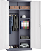 INTERGREAT Metal Wardrobe Closet, 72" Locking Storage Wardrobe Cabinet with White Doors and Shelves, 18 "D x 36" W Steel Clothes Storage for Office, Home, School, Gym (White Grey)