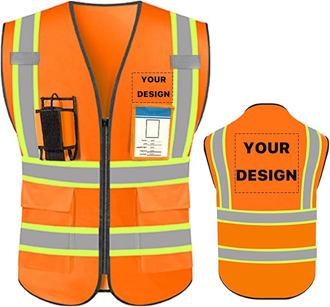 YOWESHOP High Visibility Reflective Safety Vest with Pockets Custom Your Logo Safety Workwear