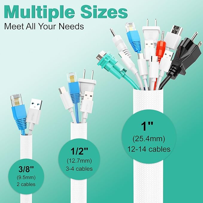 Dog and Cat Cord Protector 25ft - 1/2inch, Flexible Cable Sleeve for Easy Cord Management, Protects Cables from Pets Chewing, Ideal for USB, Power, Audio and Video Cords - White