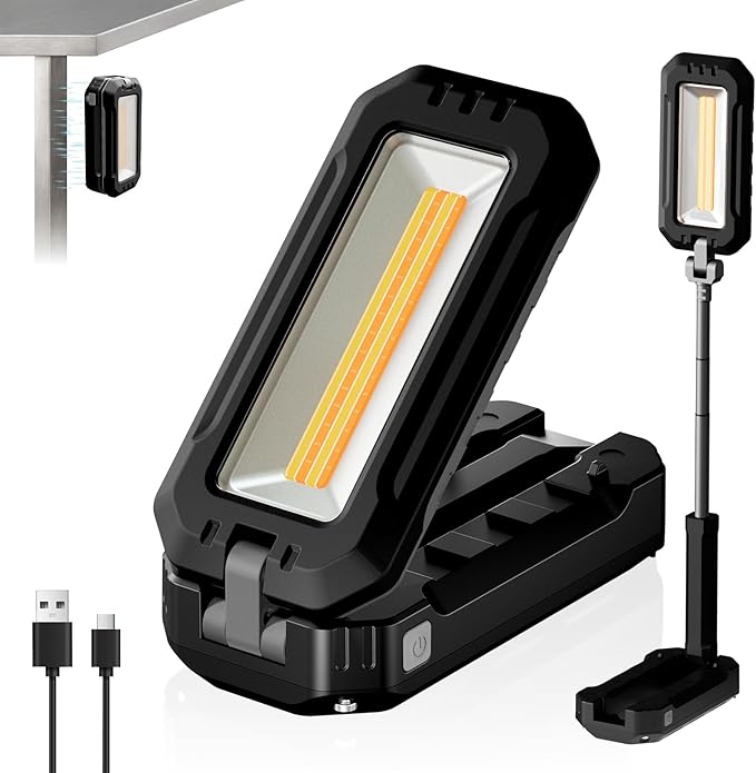 Rechargeable Work Light , 7000mAh LED Work Light with Magnetic Base & Hanging Hook, 1200 Lumens Magnetic Work Light IPX6 Waterproof for Job Site, Garage, Workshop, Emergency and Camping