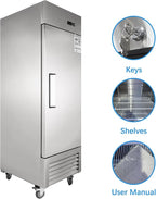 JINSONG 27" Commercial Refrigerator, 23 Cu.Ft Reach-in Stainless Steel Fridge with Single Solid Door for Restaurant, Bar, Shop, or Home Use