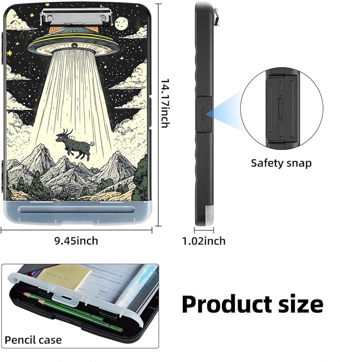 Clipboard with Storage Box & Pen Holder,Heavy Duty Clip Boards 8.5x11 for Nursing,High Capacity,School & Office Supplies,UFO Abduction