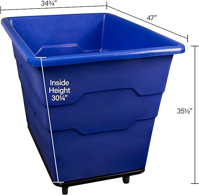 Commercial 16 Bushel Utility Cart with Steel Base, Poly Box Basket Truck, Laundry Cart, and Rolling Trash Bin, 47-Inch x 34.75-Inch x 35.5-Inch, 1000 Pound Weight Capacity, Yellow