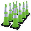 28 inch Traffic Safety Cones Road Cones, Construction Cone with Rubber Base & Reflective Collars, Restorable Parking Cones, Heavy Duty Road Cones for Traffic Control & Road Safty(Green-8 Pack）