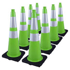 28 inch Traffic Safety Cones Road Cones, Construction Cone with Rubber Base & Reflective Collars, Restorable Parking Cones, Heavy Duty Road Cones for Traffic Control & Road Safty(Green-8 Pack）