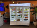 Commercial Flower Refrigerator Floral Display Cooler,White 3 Glass Doors Floral Fridge With LED Light Adjustable Shelves,ETL Sanitation,71" Wide,63.5 Cuft, Wheels Included