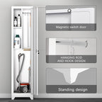 LUCYPAL Broom Closet Storage Cabinet,65" H Metal Cleaning Tool Cabinets with Hooks and Hanging Rods,Slim Utility Closet Cabinet for Garage,Utility Room,Gym,Mops,Kitchen,White