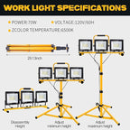 21000 Lumen Work Lights with Stand, 3 Adjustable Head LED Work Light, with Adjustable and Foldable Tripod Stand, Waterproof Lamp with Individual Switch with 6500 Kelvin Color (3-Head-Yellow)