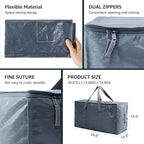 Moving Bags Heavy Duty Extra Large, Moving Boxes, Moving Supplies Essentials,Storage Bins with Lids, Plastic Packing Totes, Storage Bags for Clothes with Handles & Zippers(Grey, 6 Pack)