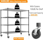 Himimi 4 Tier Wire Shelving with Wheels Heavy Duty Height Adjustable Metal Shelves for Storage, Commercial Grade Steel Utility Wire Rack for Kitchen Garage Pantry Organization-24×48×72, Black