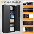 Metal Garage Storage Cabinets with Lock, 72" Tall Tool Cabinet with 2 Door and 5 Adjustable Shelves, Locking Garage Cabinets and Lockable Steel Locker for Home Office Warehouse - (Black-72”H)