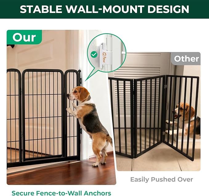 FXW Dog Gate Extra Wide Designed for Indoor Use, Adjustable Width Up to 165-inch Wide (32" H 6 Wire Panels for Small and Medium Dogs), Black