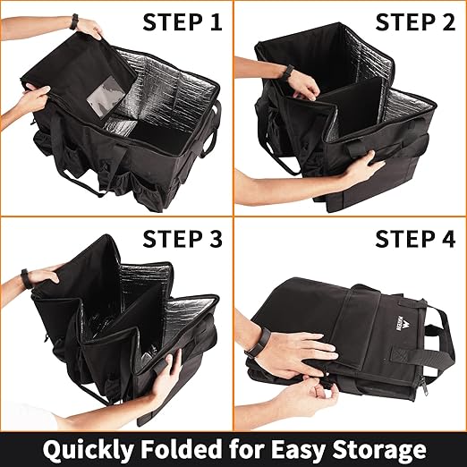 MATEIN Food Delivery Bag XXL - 23x14x15 inches, Water Resistant Large Insulated Hot & Cooler Catering Bags with Cup Holders for Food Deliveries, Pizza Warmer Carrying Case, Black