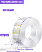Upgraded Double Sided Tape Heavy Duty,1.18" x 198”,Extra Large Nano Double Sided Adhesive Mounting Tape,Clear & Tough Sticky Poster Wall Tape,Multipurpose Tape Picture Hanging Strips for Home Office