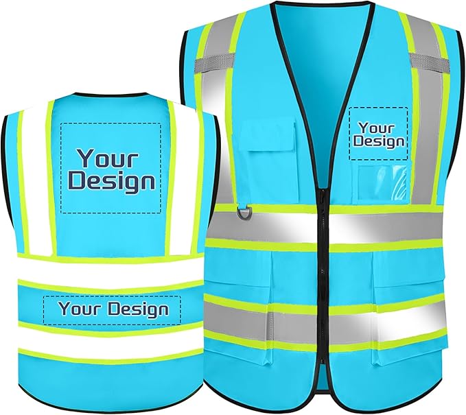 Custom Safety Vest with Logo Pockets High Visibility Reflective Vests Construction Security Workwear
