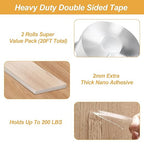 Alocs Double Sided Tape Heavy Duty, Extra Large Nano Adhesive Tape Wall Decor, Clear Mounting Tape Picture Hanging Strips, Removable Wall Tape Sticky Poster Tape(2 Pack, Total 20 Feet)