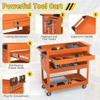 3 Tier Rolling Tool Cart on Wheels, 550 LBS Tool Cart with Drawers，Heavy Duty Utility Cart with Pegboard and Hook，Mechanic Tool Storage Cart for Garage, Warehouse and Repair Shop(Orange)