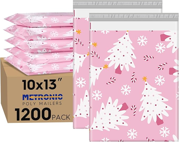 Metronic Christmas Poly Mailers 10x13 Inch 1200 Pack Shipping Bags for Clothes,Self Adhesive Shipping Envelopes for Small Business,Waterproof Mailers Poly Bags for Shipping,Packaging Mailing Bags Pink