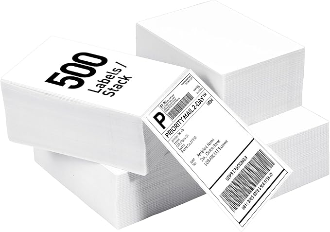 Fanfold 4" x 6" Direct Thermal Labels 2000 Thermal Printer Paper 4 Stacks Shipping Labels
