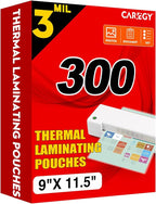 CAREGY Thermal Laminating Pouches, 300 Pack Laminating Sheets, 3 Mil, 9 x 11.5 Inches Lamination Sheet Paper for Laminator, Clear, Letter Size, Office and School Supplies