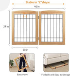 LZRS 2-Panel Freestanding Foldable Wood Dog Gate – Solid Wood & Steel Wire, Chew-Resistant Pet Barrier for Indoor Use, Ideal for Small to Medium Dogs, Natural