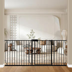 WAOWAO Baby Gate 71.65-76.38" Extra Wide Pressure Mounted Walk Through Swing Auto Close Safety Black Metal Toddler Kids Child Dog Pet Puppy for Stairs,Doorways,Kitchen