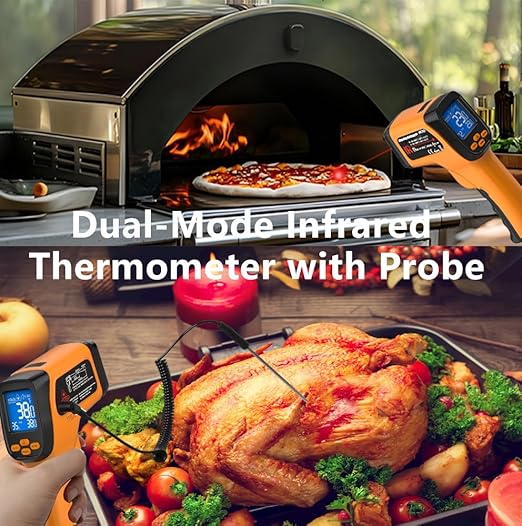 Infrared Thermometer Gun for Cooking, Non Contact Thermometers Laser Temperature Guns with K-Type Probe, 12:1 Dual-Mode Temp Gun (-58°F to 1472°F), Pizza Oven, BBQ, Home Repairs, HVAC
