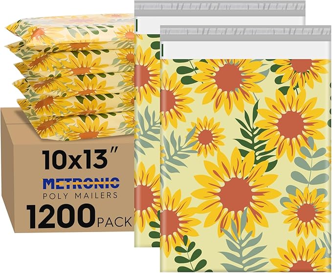 Metronic Poly Mailers 10x13 Inch 1200Pcs, Shipping Bags for Clothes,Self Adhesive Shipping Envelopes for Small Business,Waterproof Mailers Poly Bags for Shipping,Packaging Mailing Bags Sunflower