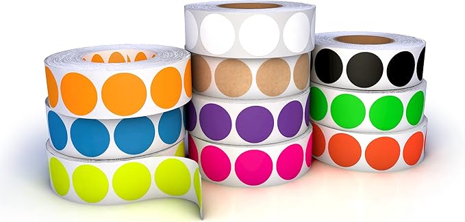 Kenco Color Coding Circle Dot Sticker Labels on a roll (Mix N Match 10 Pack, 1 INCH 1000 Stickers)