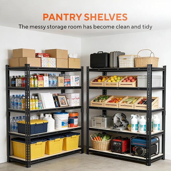 5 Tier Garage Shelving, Adjustable Heavy Duty Garage Shelves,Metal Storage Shelves Unit for Basement,Warehouse,Pantry Kitchen