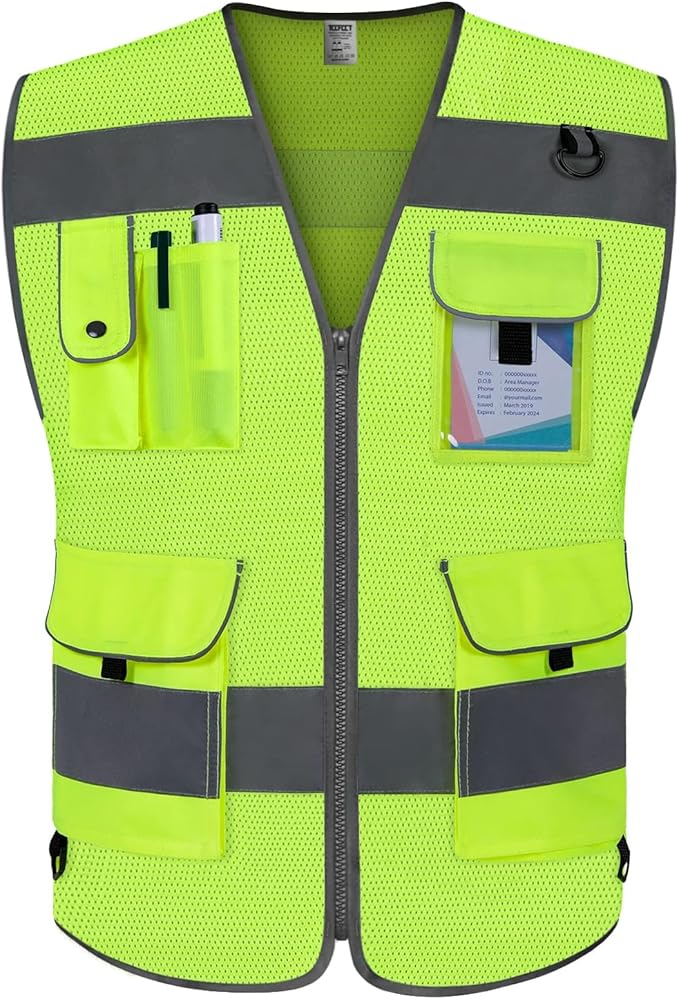 TCCFCCT Mesh High Visibility Safety Vest for Men Women 9 Pockets Hi Vis Reflective Vest for Safety, Work Vest with Reflective Strips, Meets ANSI/ISEA Standards, (Yellow, 5X-Large)