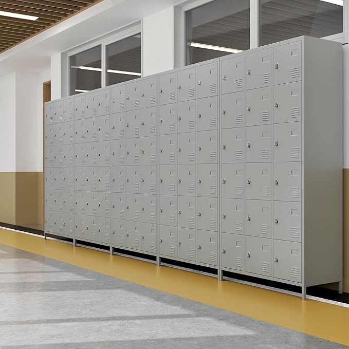 72" inch Employee Locker, Tall Metal Locker with 18 Doors, Storage Locker for Employees School Hospital Garage Gym Home Office with Hooks Requires Assembly (Light Gray)