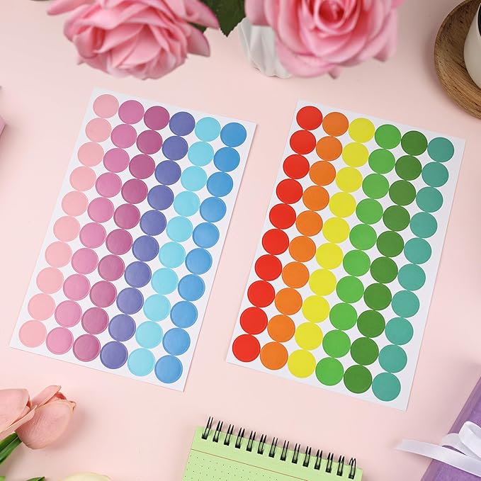 SallyFashion 1440PCS 3/4 inch Colored Round Coding Dot Labels, 8 Color Polka Circle Label Stickers for Toddler Student Classroom, Garage Sales, Papers