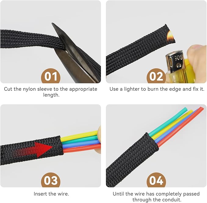 Polyamide Cable Sleeve, 10ft Flexible Expandable Braided Sleeving, Cable Management Sleeve for TV Computer Office Home Entertainment (Black, 3/4")