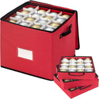inin Christmas Ornament Storage Box with Adjustable Dividers,Christmas Ornaments Organizer with Zippered Top,Storage Container Bin for Holiday Decorations(64 Ball, Red, with Tray)