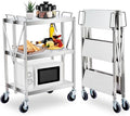 Upgraded Superior Foldable Stainless Steel Utility Cart, 300 LBS Heavy - Duty Load Limit, 3 - Tier Extra - Large Storage with Lockable 360° Rotating Wheels, Heavy - Duty Rolling Cart for Restaurant, G