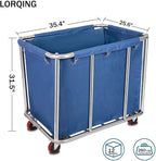12 Bushels Laundry Cart Commercial/Home,Heavy Duty Large Stainless Steel Rolling Laundry Basket with Wheels，for Laundry Organizer and Storage,260LBS Load (12 Bushels - Blue - 8 Tubes)