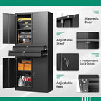 Letaya Metal Garage Storage Cabinet,71" Heavy Duty Steel Tool Cabinet with 4 Door Lock-Adjustable Shelves and 2 Drawer for Garage Home Office Utility Room (Black)