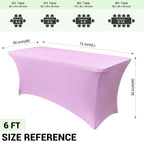 Obstal 6 Pack Stretch Spandex Table Covers for 6 Foot Tables - 6 FT Universal Rectangular Fitted Tablecloth Protector for Wedding, Banquet, Party, 72 Length x 30 Width x 30 Height Inches, Light Purple