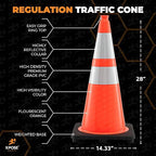 Xpose Safety 28 Inch Orange Traffic Cones with 6" & 4" Collars, 1-Pack - Multipurpose PVC Plastic Safety Cone for Parking, Soccer, Caution, Kids and Construction - DOT Approved