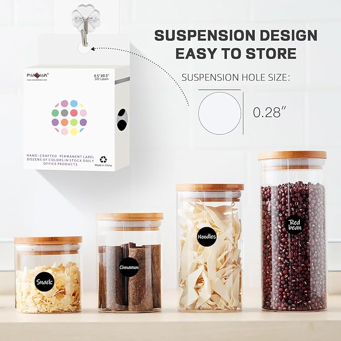 PARLAIM 1/2 Inch Round Adhesive Color-Code Dot Stickers,500 Stickers Inventory Dots Label in Dispenser Box,Black Circle Coding Labels for Office Home(Black)