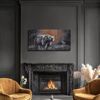 ZHENGYIN Grizzly Bear & Bird Canvas Wall Art,Black and White Wildlife Artwork, Warm Earth Tone Glow, Rustic Western Farmhouse Wall Decor for Entryway Bedroom, Over Console, 20x40 Inch