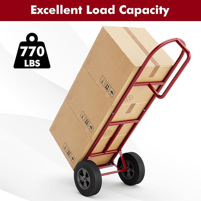 Goplus Hand Truck, P-Handle Hand Truck Dolly with Vertical Loop Handle, 10” Wheels, 15” x 9” Foldable Nose Plate, 660 LBS Capacity, Heavy Duty Metal Dolly Cart for Lifting, Moving, Delivery, Stairs