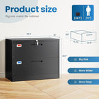 2 Drawer File Cabinet, Lateral Filing Cabinets for Home Office, Office Storage Drawers with Lock, Hanging Files Legal/Letter A4 Size (Assemble Required,Black)