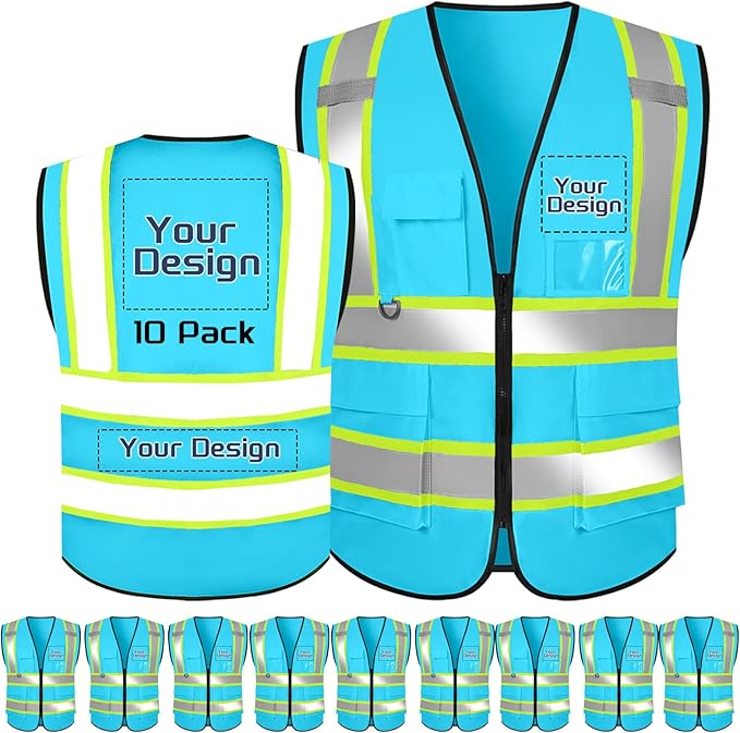 Custom Safety Vest with Logo Pockets High Visibility Reflective Vests Construction Security Workwear