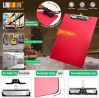 Aluminum Magnetic Clipboard A4 Metal Strong Fixed Magnet Message Clip Board Stainless Hangable w/Pen Holder Letter 9" x 12.6" for School Office Forklift Factory Workshops Garage Wharf Supplies (Red)